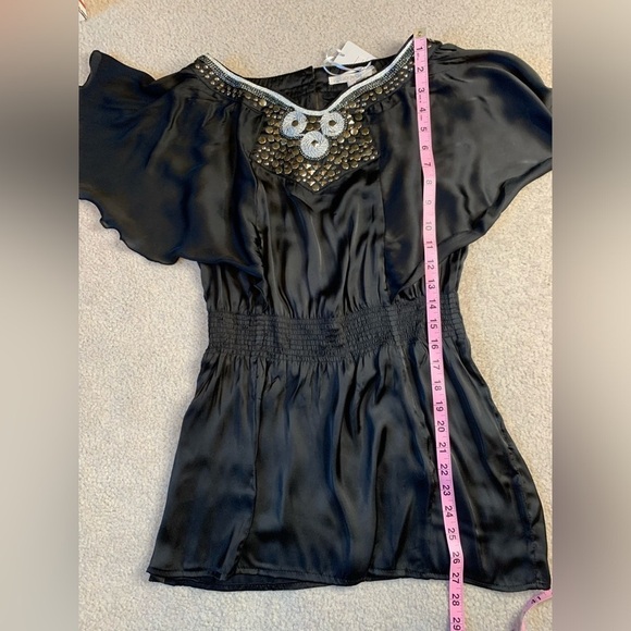 NWT Lucy Paris Embroidered Boho Top Blouse Women Medium Black - Picture 4 of 7